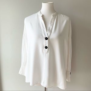 Mustard Seed White Relaxed Mandarin Collar Blouse Size Small